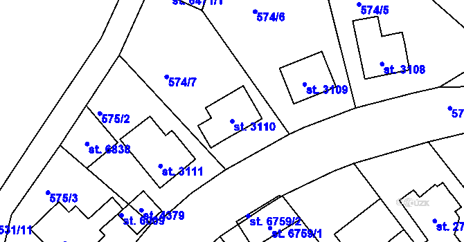 Parcela st. 3110 v KÚ Jablonec nad Nisou, Katastrální mapa