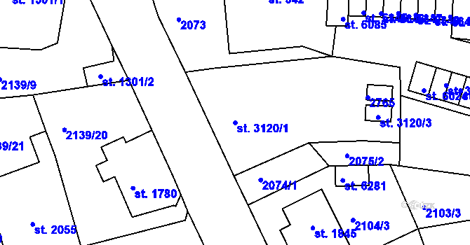 Parcela st. 3120/1 v KÚ Jablonec nad Nisou, Katastrální mapa