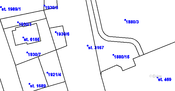 Parcela st. 3167 v KÚ Jablonec nad Nisou, Katastrální mapa