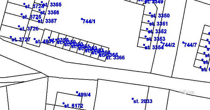 Parcela st. 3366 v KÚ Jablonec nad Nisou, Katastrální mapa