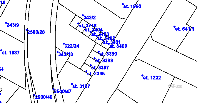 Parcela st. 3399 v KÚ Jablonec nad Nisou, Katastrální mapa