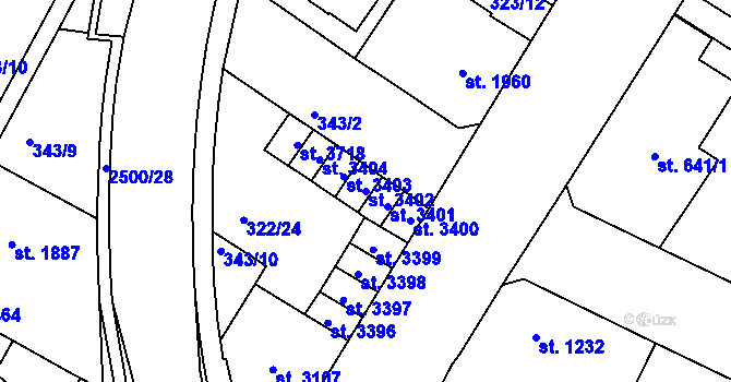 Parcela st. 3402 v KÚ Jablonec nad Nisou, Katastrální mapa