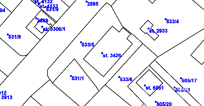 Parcela st. 3426 v KÚ Jablonec nad Nisou, Katastrální mapa