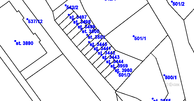 Parcela st. 3442 v KÚ Jablonec nad Nisou, Katastrální mapa