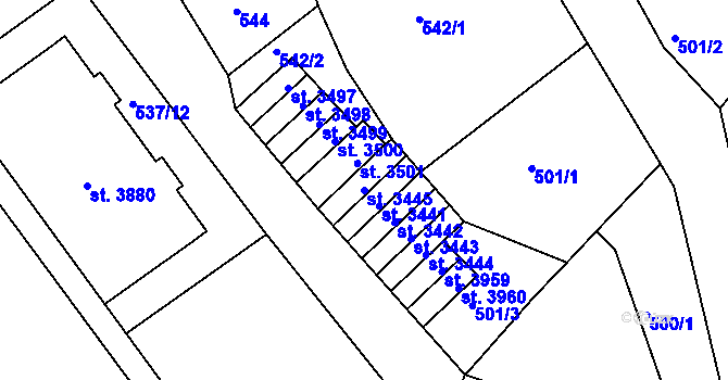 Parcela st. 3445 v KÚ Jablonec nad Nisou, Katastrální mapa