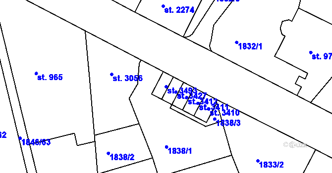 Parcela st. 3493 v KÚ Jablonec nad Nisou, Katastrální mapa