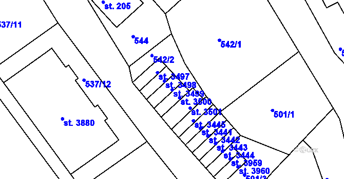 Parcela st. 3499 v KÚ Jablonec nad Nisou, Katastrální mapa