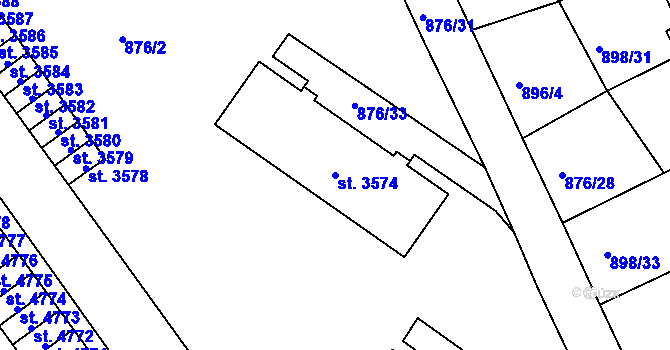 Parcela st. 3574 v KÚ Jablonec nad Nisou, Katastrální mapa