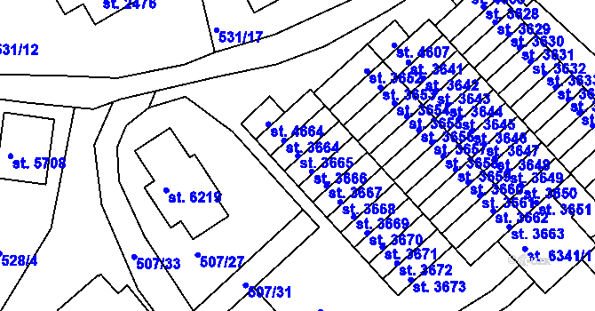 Parcela st. 3665 v KÚ Jablonec nad Nisou, Katastrální mapa