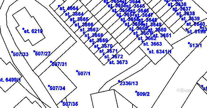 Parcela st. 3672 v KÚ Jablonec nad Nisou, Katastrální mapa