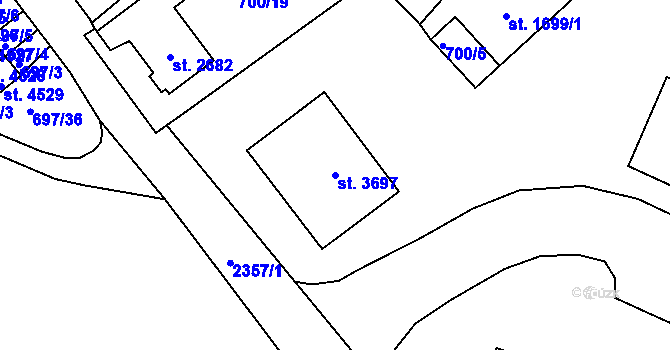 Parcela st. 3697 v KÚ Jablonec nad Nisou, Katastrální mapa