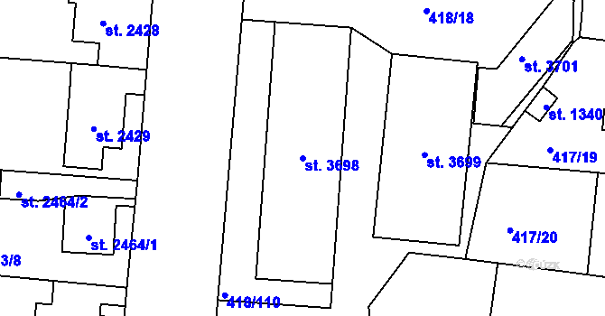 Parcela st. 3698 v KÚ Jablonec nad Nisou, Katastrální mapa