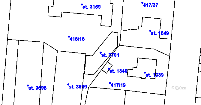 Parcela st. 3701 v KÚ Jablonec nad Nisou, Katastrální mapa
