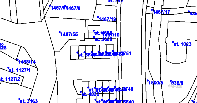 Parcela st. 3749 v KÚ Jablonec nad Nisou, Katastrální mapa
