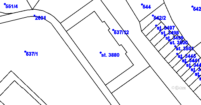 Parcela st. 3880 v KÚ Jablonec nad Nisou, Katastrální mapa