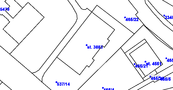 Parcela st. 3883 v KÚ Jablonec nad Nisou, Katastrální mapa
