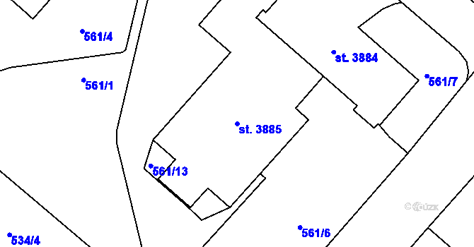 Parcela st. 3885 v KÚ Jablonec nad Nisou, Katastrální mapa