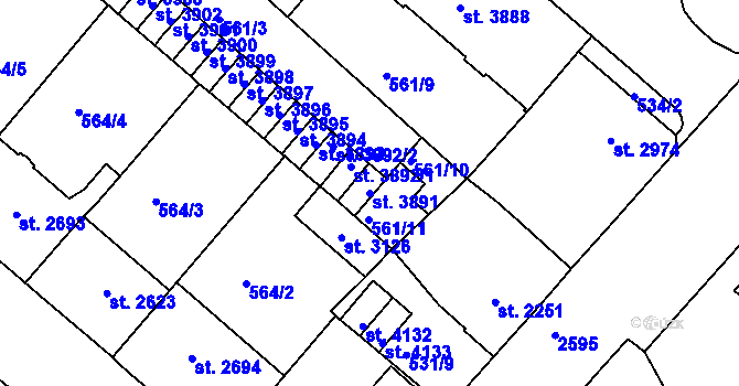 Parcela st. 3891 v KÚ Jablonec nad Nisou, Katastrální mapa