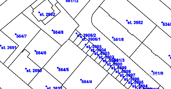 Parcela st. 3905 v KÚ Jablonec nad Nisou, Katastrální mapa