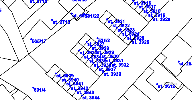 Parcela st. 3929 v KÚ Jablonec nad Nisou, Katastrální mapa
