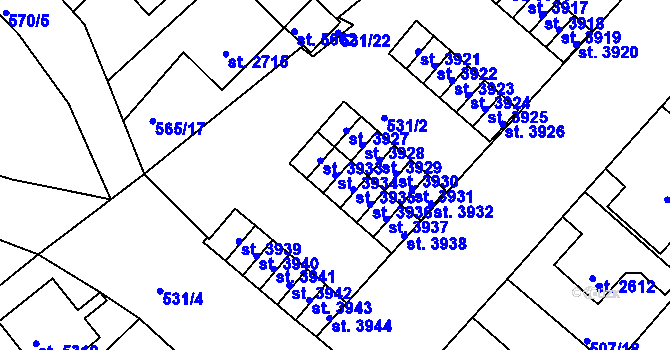 Parcela st. 3934 v KÚ Jablonec nad Nisou, Katastrální mapa