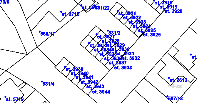Parcela st. 3935 v KÚ Jablonec nad Nisou, Katastrální mapa
