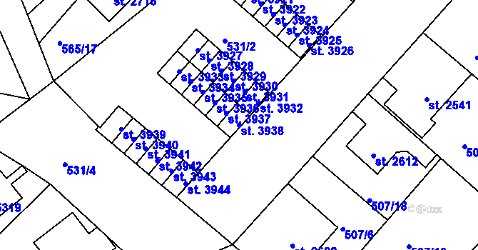 Parcela st. 3938 v KÚ Jablonec nad Nisou, Katastrální mapa
