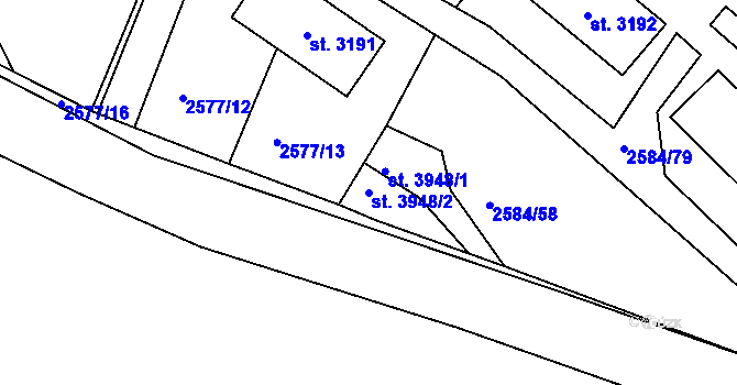 Parcela st. 3948/2 v KÚ Jablonec nad Nisou, Katastrální mapa