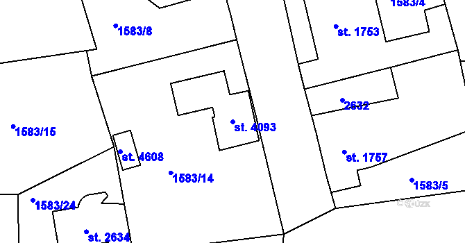 Parcela st. 4093 v KÚ Jablonec nad Nisou, Katastrální mapa