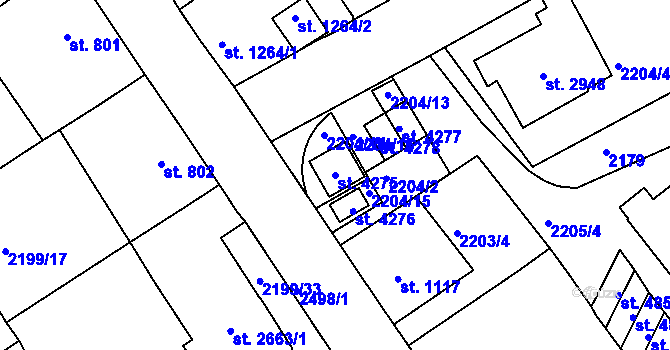 Parcela st. 4275 v KÚ Jablonec nad Nisou, Katastrální mapa