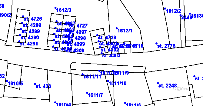 Parcela st. 4303 v KÚ Jablonec nad Nisou, Katastrální mapa