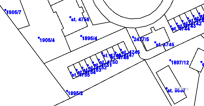 Parcela st. 4749 v KÚ Jablonec nad Nisou, Katastrální mapa