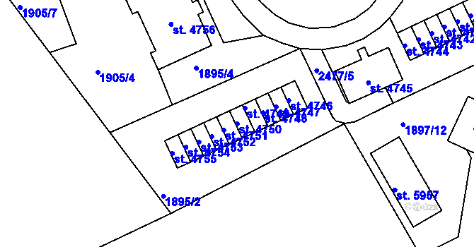 Parcela st. 4750 v KÚ Jablonec nad Nisou, Katastrální mapa