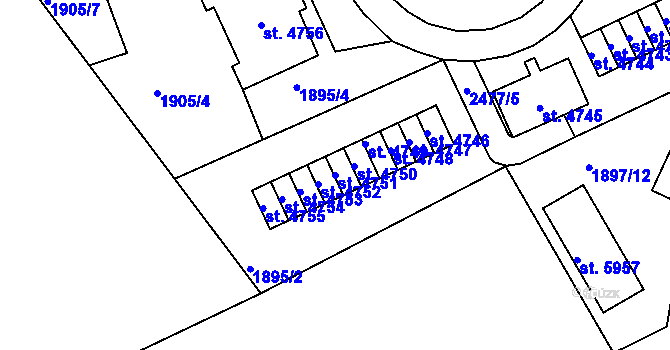 Parcela st. 4751 v KÚ Jablonec nad Nisou, Katastrální mapa
