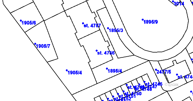 Parcela st. 4756 v KÚ Jablonec nad Nisou, Katastrální mapa