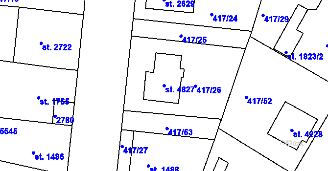 Parcela st. 4827 v KÚ Jablonec nad Nisou, Katastrální mapa