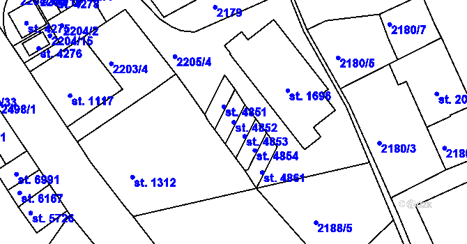 Parcela st. 4852 v KÚ Jablonec nad Nisou, Katastrální mapa