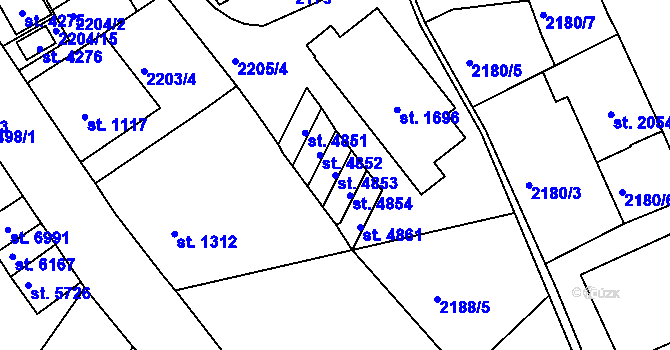 Parcela st. 4853 v KÚ Jablonec nad Nisou, Katastrální mapa