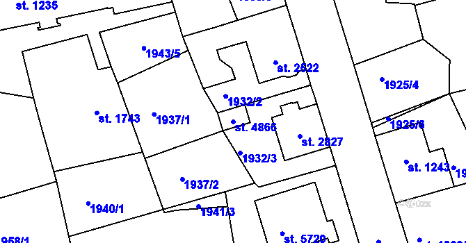 Parcela st. 4866 v KÚ Jablonec nad Nisou, Katastrální mapa