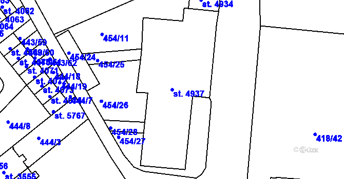Parcela st. 4937 v KÚ Jablonec nad Nisou, Katastrální mapa