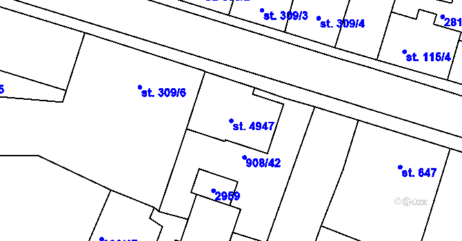 Parcela st. 4947 v KÚ Jablonec nad Nisou, Katastrální mapa