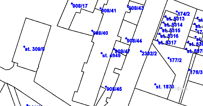 Parcela st. 4949 v KÚ Jablonec nad Nisou, Katastrální mapa