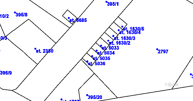 Parcela st. 5034 v KÚ Jablonec nad Nisou, Katastrální mapa