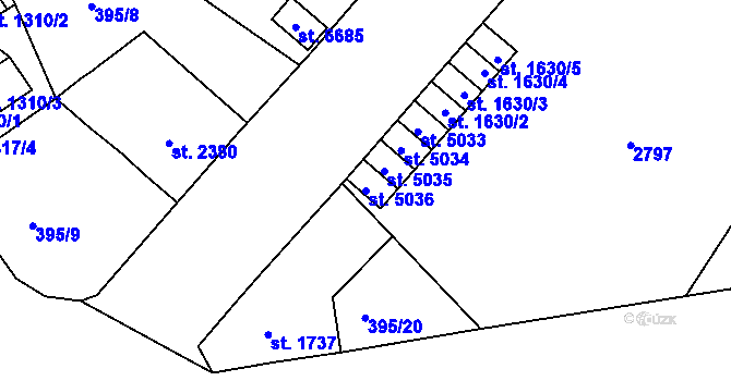 Parcela st. 5036 v KÚ Jablonec nad Nisou, Katastrální mapa