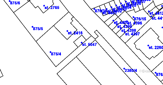 Parcela st. 5047 v KÚ Jablonec nad Nisou, Katastrální mapa
