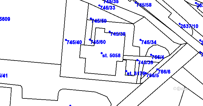 Parcela st. 5058 v KÚ Jablonec nad Nisou, Katastrální mapa