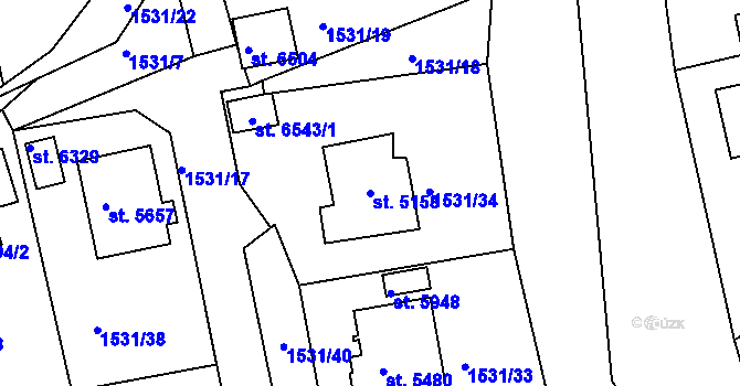 Parcela st. 5158 v KÚ Jablonec nad Nisou, Katastrální mapa
