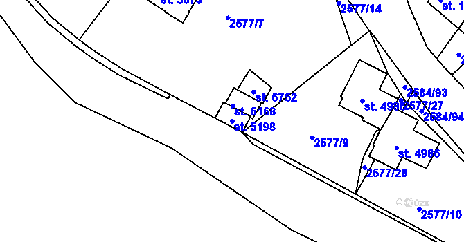 Parcela st. 5198 v KÚ Jablonec nad Nisou, Katastrální mapa
