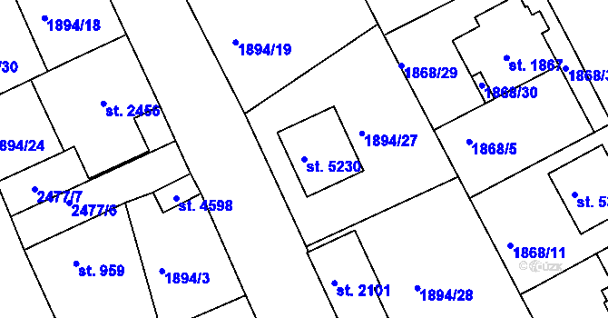 Parcela st. 5230 v KÚ Jablonec nad Nisou, Katastrální mapa
