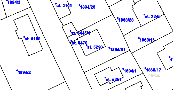 Parcela st. 5250 v KÚ Jablonec nad Nisou, Katastrální mapa